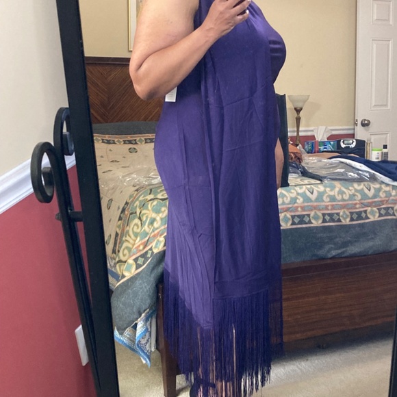 Eloquii Scarf Neck Fringe Dress, Purple, Size 16 NWT - Picture 14 of 16